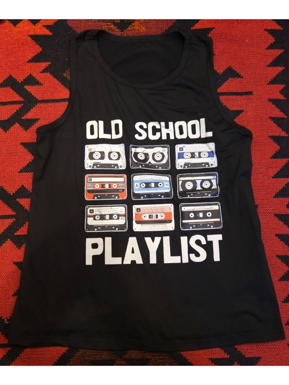 NEW Old School Playlist Tank Top  Retro Cassette Print Black Size L
